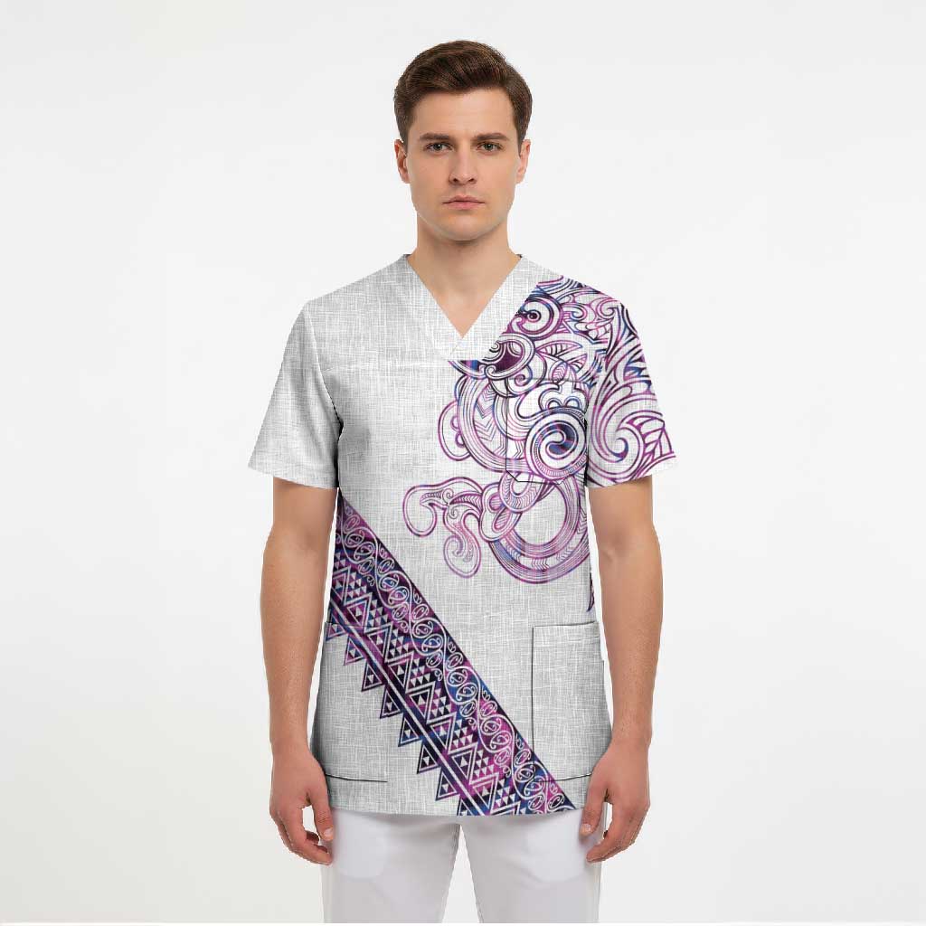 Mawhero Paua shell Kowhaiwhai Taniko Personalised Scrub Top Taniwha Maori Tribal Style