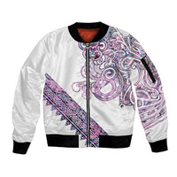 Mawhero Paua shell Kowhaiwhai Taniko Personalised Sleeve Zip Bomber Jacket Taniwha Maori Tribal Style
