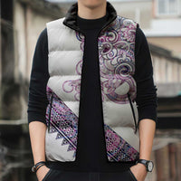 Mawhero Paua shell Kowhaiwhai Taniko Personalised Sleeveless Puffer Jacket Taniwha Maori Tribal Style