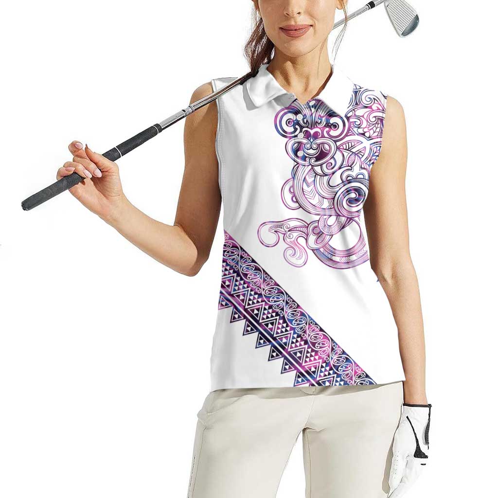 Mawhero Paua shell Kowhaiwhai Taniko Personalised Women Sleeveless Polo Shirt Taniwha Maori Tribal Style LT9 - Polynesian Pride