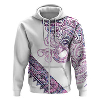 Mawhero Paua shell Kowhaiwhai Taniko Personalised Zip Hoodie Taniwha Maori Tribal Style LT9 Zip Hoodie Pink - Polynesian Pride