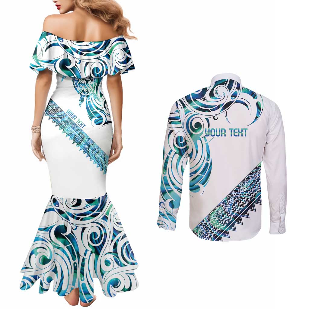 Kahui Whetu Paua shell Kowhaiwhai Taniko Personalised Couples Matching Mermaid Dress and Long Sleeve Button Shirt Turtle Tattoo Maori Tribal Style LT9 - Polynesian Pride