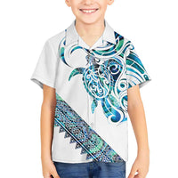 Kahui Whetu Paua shell Kowhaiwhai Taniko Personalised Family Matching Long Sleeve Bodycon Dress and Hawaiian Shirt Turtle Tattoo Maori Tribal Style LT9 Son's Shirt Blue - Polynesian Pride