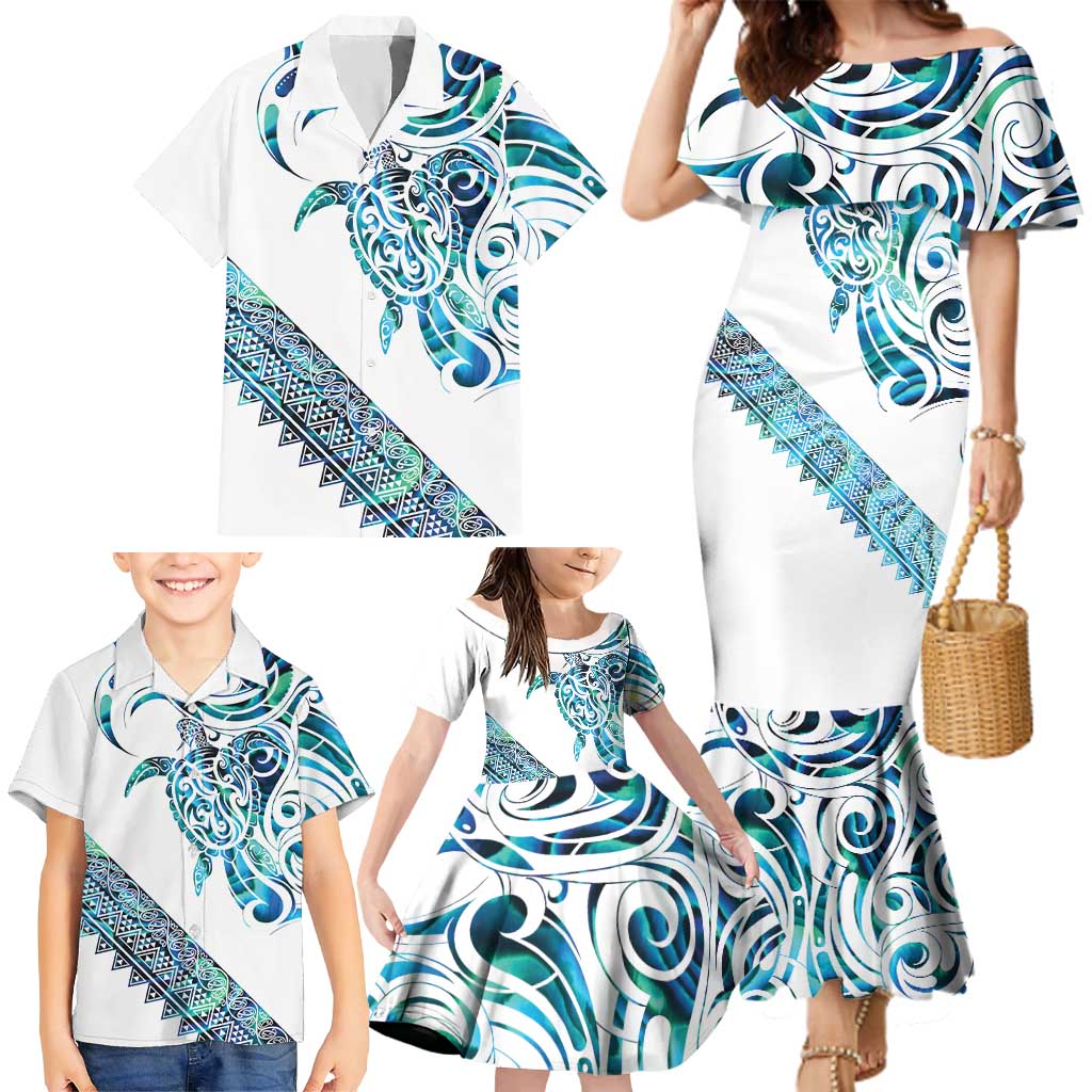 Kahui Whetu Paua shell Kowhaiwhai Taniko Personalised Family Matching Mermaid Dress and Hawaiian Shirt Turtle Tattoo Maori Tribal Style LT9 - Polynesian Pride