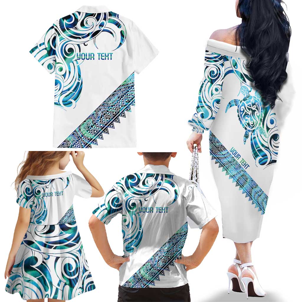 Kahui Whetu Paua shell Kowhaiwhai Taniko Personalised Family Matching Off The Shoulder Long Sleeve Dress and Hawaiian Shirt Turtle Tattoo Maori Tribal Style LT9 - Polynesian Pride