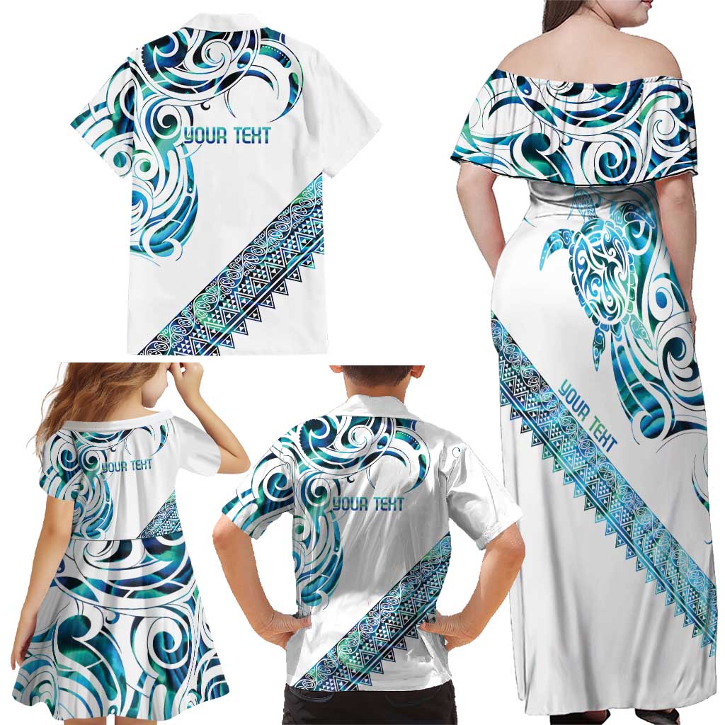 Kahui Whetu Paua shell Kowhaiwhai Taniko Personalised Family Matching Off Shoulder Maxi Dress and Hawaiian Shirt Turtle Tattoo Maori Tribal Style LT9 - Polynesian Pride