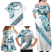 Kahui Whetu Paua shell Kowhaiwhai Taniko Personalised Family Matching Off Shoulder Maxi Dress and Hawaiian Shirt Turtle Tattoo Maori Tribal Style LT9 - Polynesian Pride