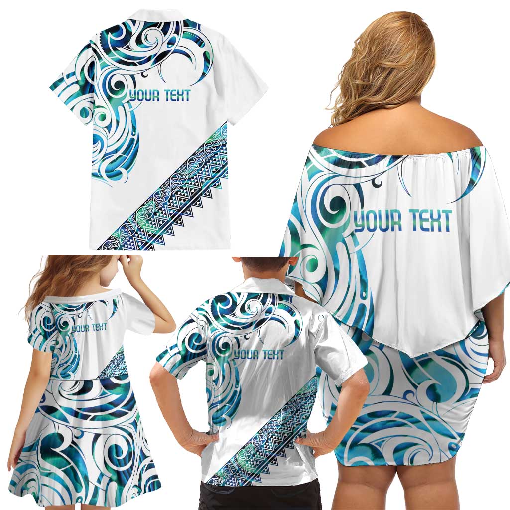 Kahui Whetu Paua shell Kowhaiwhai Taniko Personalised Family Matching Off Shoulder Short Dress and Hawaiian Shirt Turtle Tattoo Maori Tribal Style LT9 - Polynesian Pride
