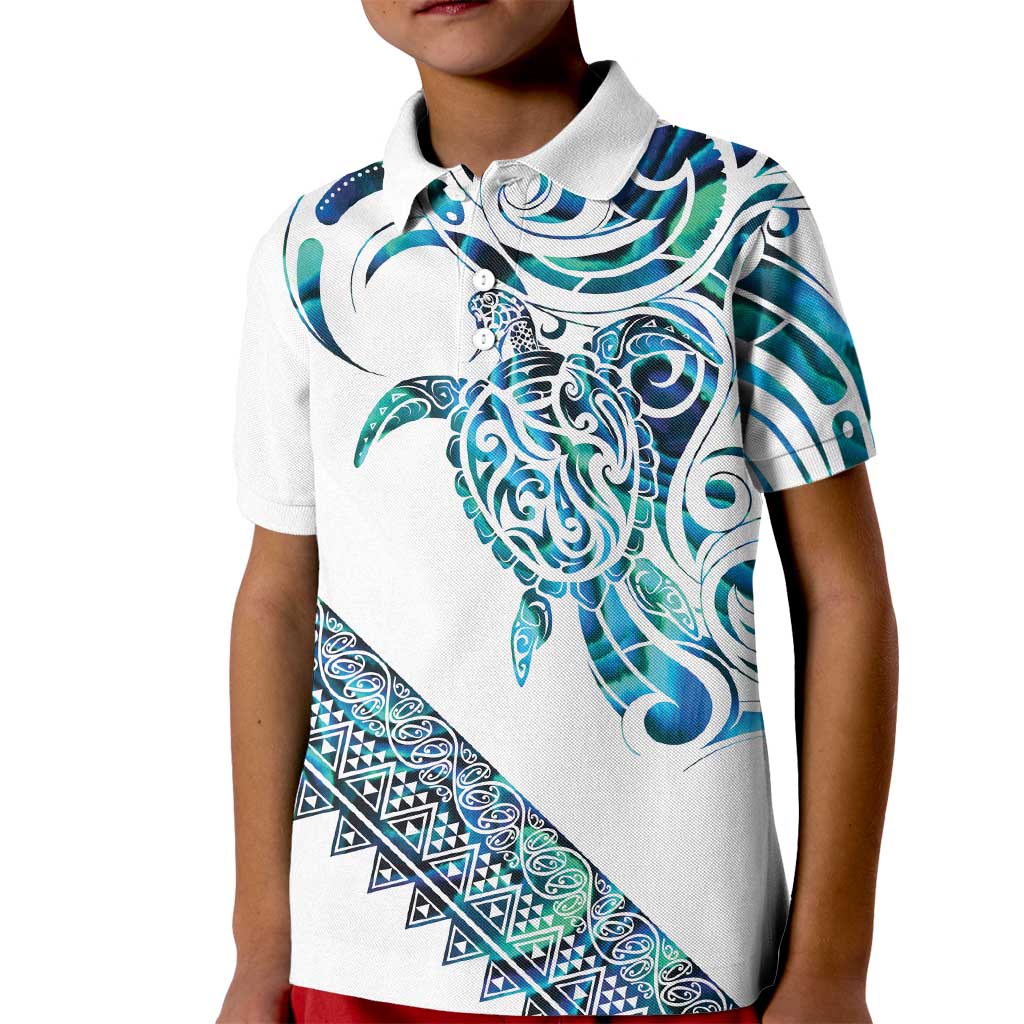 Kahui Whetu Paua shell Kowhaiwhai Taniko Personalised Kid Polo Shirt Turtle Tattoo Maori Tribal Style