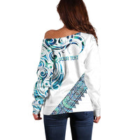 Kahui Whetu Paua shell Kowhaiwhai Taniko Personalised Off Shoulder Sweater Turtle Tattoo Maori Tribal Style