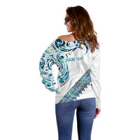 Kahui Whetu Paua shell Kowhaiwhai Taniko Personalised Off Shoulder Sweater Turtle Tattoo Maori Tribal Style