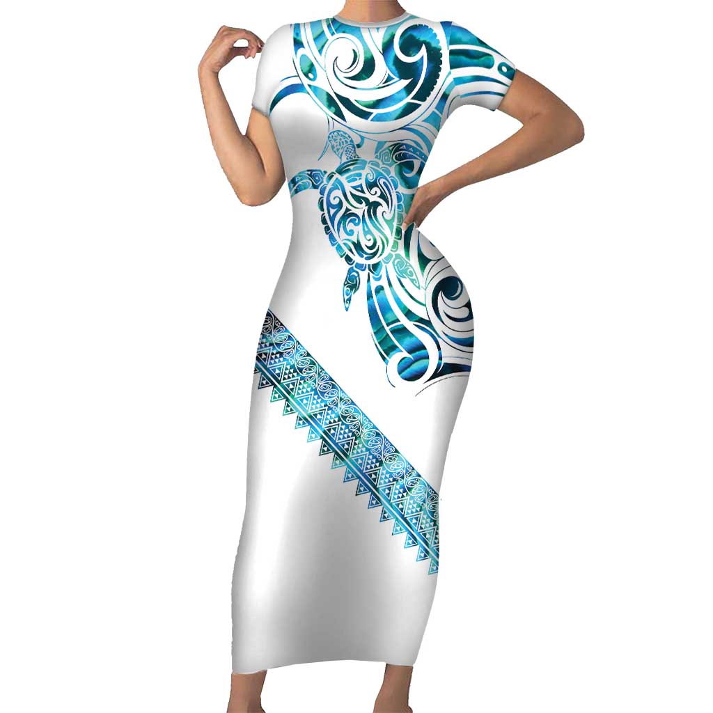 Kahui Whetu Paua shell Kowhaiwhai Taniko Personalised Short Sleeve Bodycon Dress Turtle Tattoo Maori Tribal Style