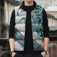 Kahui Whetu Paua shell Kowhaiwhai Taniko Personalised Sleeveless Puffer Jacket Turtle Tattoo Maori Tribal Style