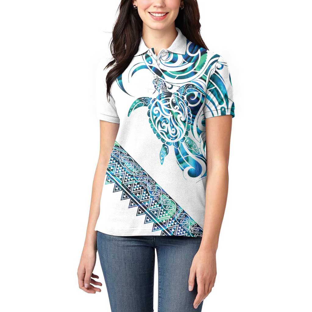 Kahui Whetu Paua shell Kowhaiwhai Taniko Personalised Women Polo Shirt Turtle Tattoo Maori Tribal Style LT9 - Polynesian Pride