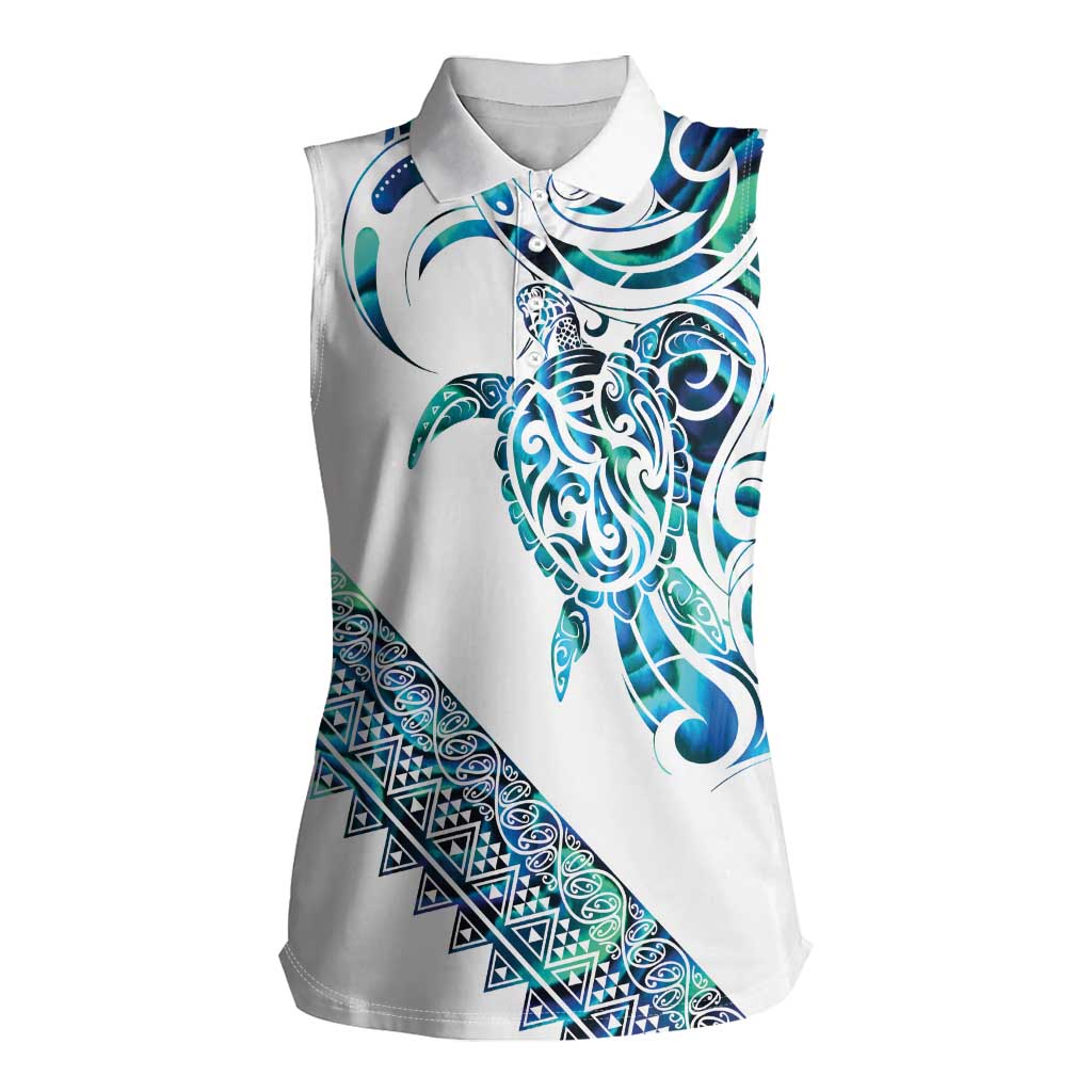 Kahui Whetu Paua shell Kowhaiwhai Taniko Personalised Women Sleeveless Polo Shirt Turtle Tattoo Maori Tribal Style LT9 Female Blue - Polynesian Pride