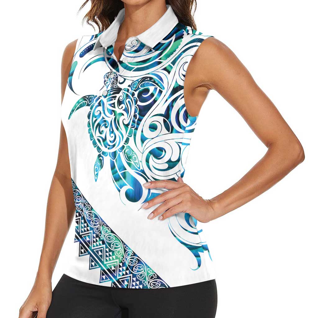 Kahui Whetu Paua shell Kowhaiwhai Taniko Personalised Women Sleeveless Polo Shirt Turtle Tattoo Maori Tribal Style LT9 - Polynesian Pride