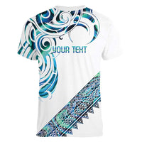 Kahui Whetu Paua shell Kowhaiwhai Taniko Personalised Women V-Neck T-Shirt Turtle Tattoo Maori Tribal Style LT9 - Polynesian Pride