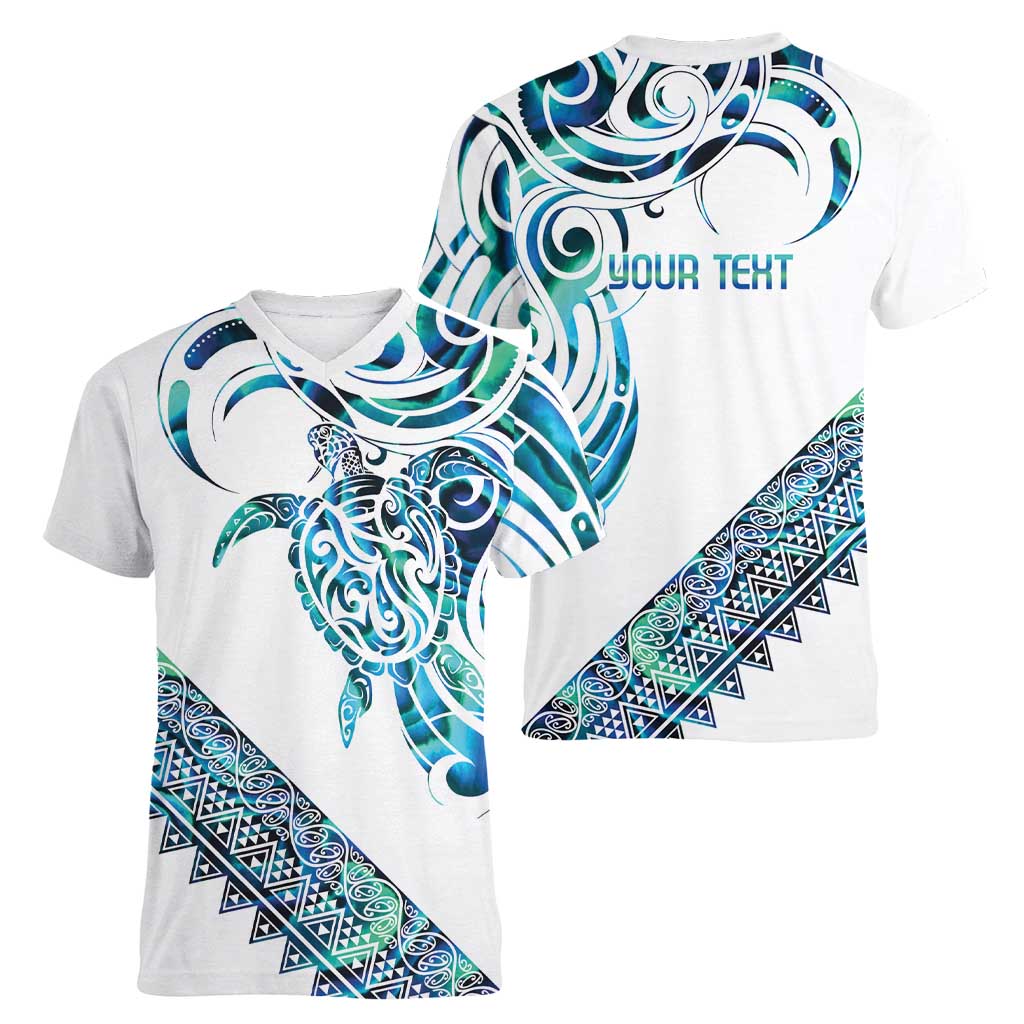 Kahui Whetu Paua shell Kowhaiwhai Taniko Personalised Women V-Neck T-Shirt Turtle Tattoo Maori Tribal Style LT9 - Polynesian Pride