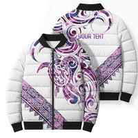 Mawhero Paua shell Kowhaiwhai Taniko Personalised Bomber Puffer Jacket Turtle Tattoo Maori Tribal Style