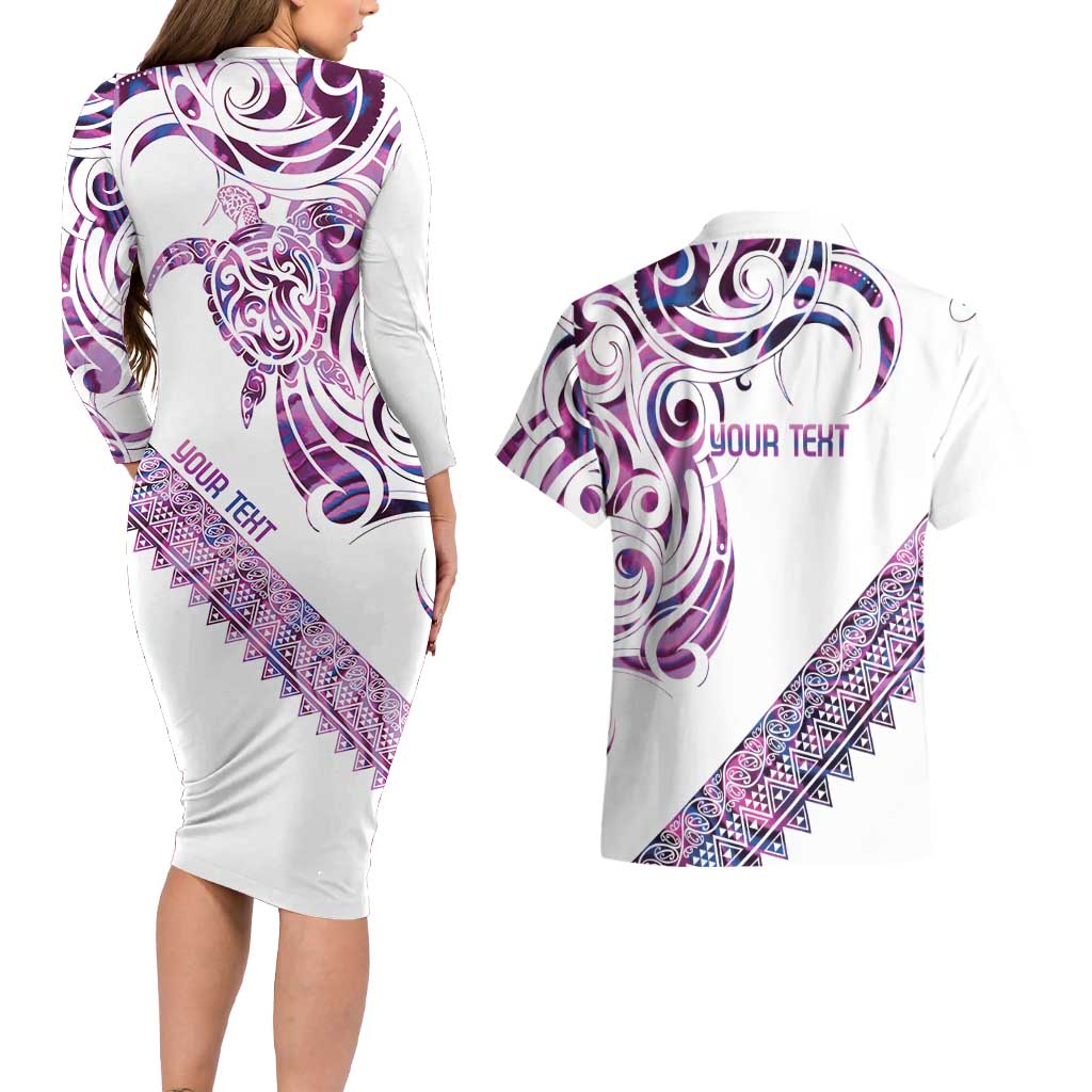 Mawhero Paua shell Kowhaiwhai Taniko Personalised Couples Matching Long Sleeve Bodycon Dress and Hawaiian Shirt Turtle Tattoo Maori Tribal Style LT9 - Polynesian Pride