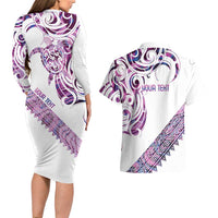 Mawhero Paua shell Kowhaiwhai Taniko Personalised Couples Matching Long Sleeve Bodycon Dress and Hawaiian Shirt Turtle Tattoo Maori Tribal Style LT9 - Polynesian Pride