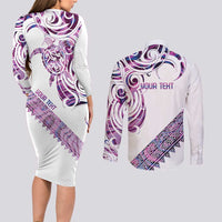 Mawhero Paua shell Kowhaiwhai Taniko Personalised Couples Matching Long Sleeve Bodycon Dress and Long Sleeve Button Shirt Turtle Tattoo Maori Tribal Style LT9 - Polynesian Pride