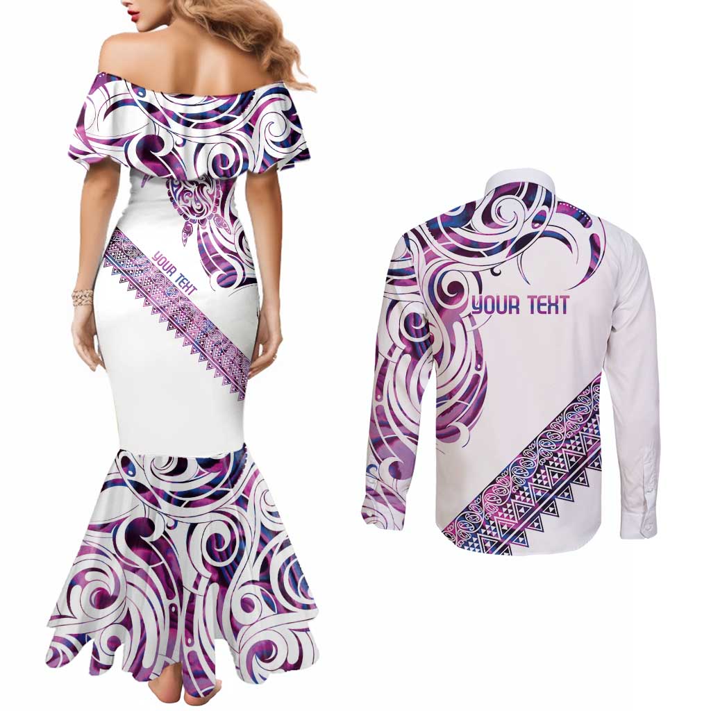 Mawhero Paua shell Kowhaiwhai Taniko Personalised Couples Matching Mermaid Dress and Long Sleeve Button Shirt Turtle Tattoo Maori Tribal Style LT9 - Polynesian Pride