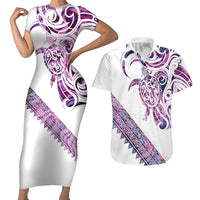 Mawhero Paua shell Kowhaiwhai Taniko Personalised Couples Matching Short Sleeve Bodycon Dress and Hawaiian Shirt Turtle Tattoo Maori Tribal Style LT9 Pink - Polynesian Pride