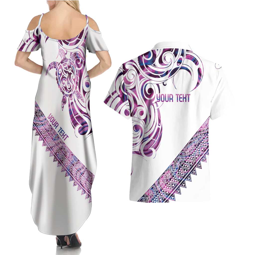 Mawhero Paua shell Kowhaiwhai Taniko Personalised Couples Matching Summer Maxi Dress and Hawaiian Shirt Turtle Tattoo Maori Tribal Style LT9 - Polynesian Pride