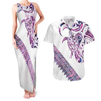Mawhero Paua shell Kowhaiwhai Taniko Personalised Couples Matching Tank Maxi Dress and Hawaiian Shirt Turtle Tattoo Maori Tribal Style LT9 Pink - Polynesian Pride