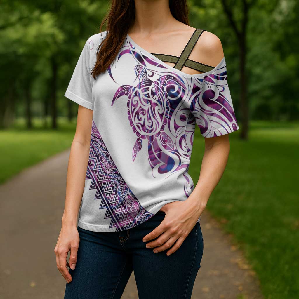 Mawhero Paua shell Kowhaiwhai Taniko Personalised Cross Shoulder Shirt Turtle Tattoo Maori Tribal Style