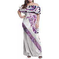 Mawhero Paua shell Kowhaiwhai Taniko Personalised Family Matching Off Shoulder Maxi Dress and Hawaiian Shirt Turtle Tattoo Maori Tribal Style LT9 Mom's Dress Pink - Polynesian Pride