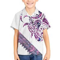 Mawhero Paua shell Kowhaiwhai Taniko Personalised Family Matching Off Shoulder Maxi Dress and Hawaiian Shirt Turtle Tattoo Maori Tribal Style LT9 Son's Shirt Pink - Polynesian Pride