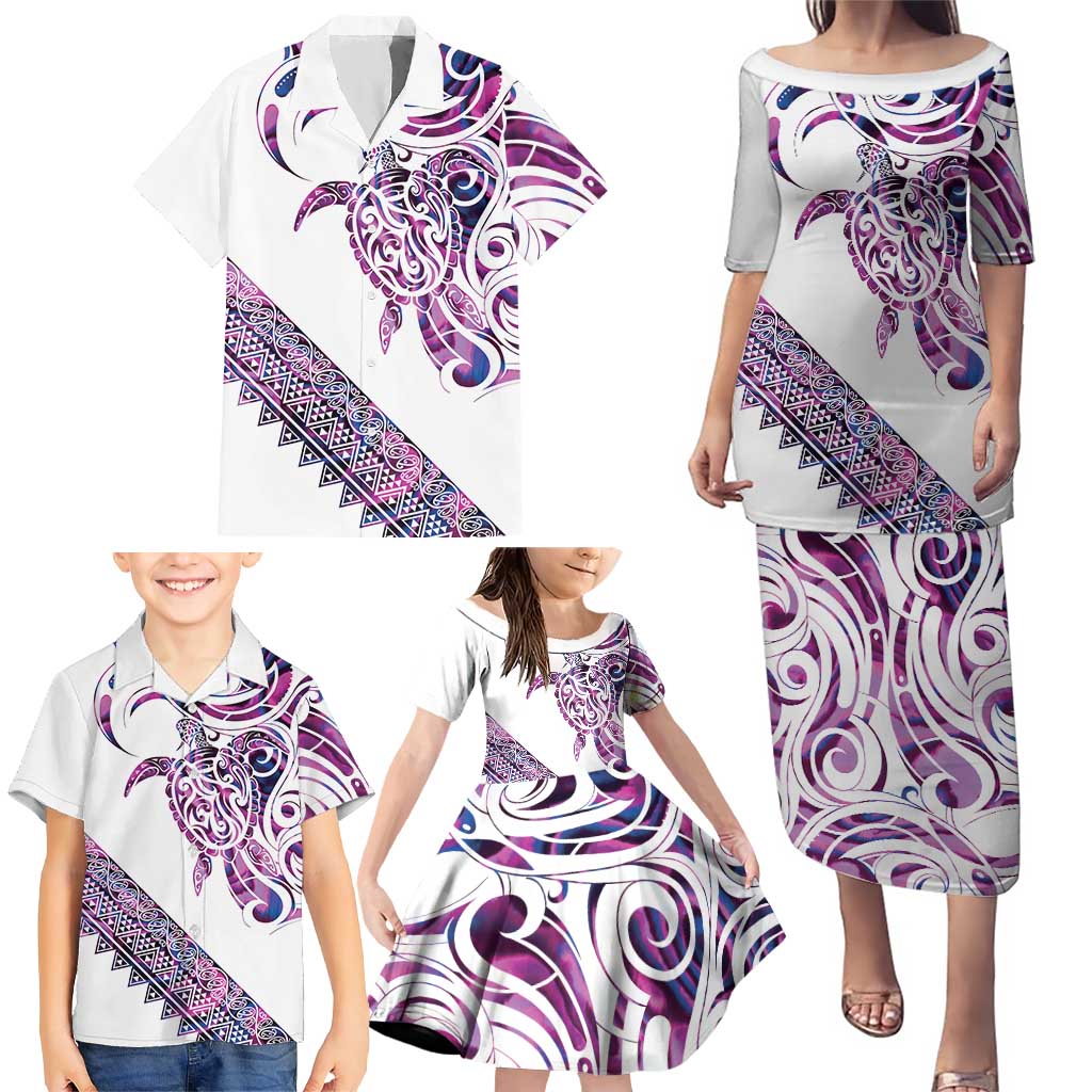 Mawhero Paua shell Kowhaiwhai Taniko Personalised Family Matching Puletasi and Hawaiian Shirt Turtle Tattoo Maori Tribal Style LT9 - Polynesian Pride