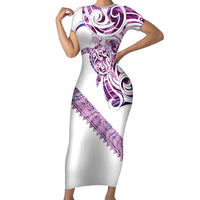 Mawhero Paua shell Kowhaiwhai Taniko Personalised Family Matching Short Sleeve Bodycon Dress and Hawaiian Shirt Turtle Tattoo Maori Tribal Style LT9 Mom's Dress Pink - Polynesian Pride