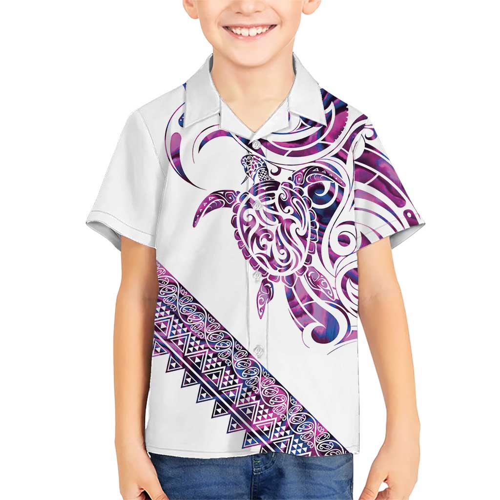 Mawhero Paua shell Kowhaiwhai Taniko Personalised Kid Hawaiian Shirt Turtle Tattoo Maori Tribal Style