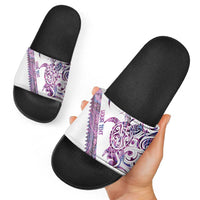 Mawhero Paua shell Kowhaiwhai Taniko Personalised Slide Sandals Turtle Tattoo Maori Tribal Style