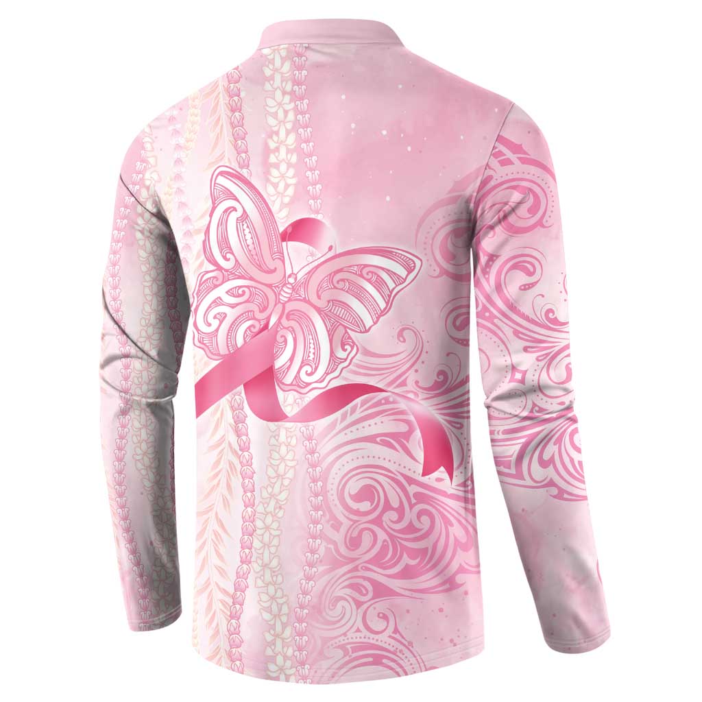 Breast Cancer Awareness Button Sweatshirt Maile Pikake Lokelani Crown Flower Lei Inspired