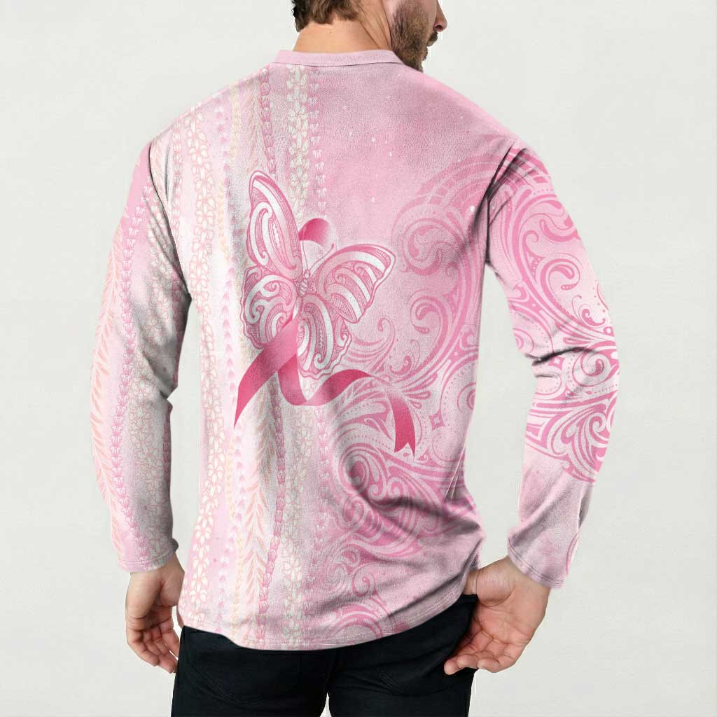 Breast Cancer Awareness Button Sweatshirt Maile Pikake Lokelani Crown Flower Lei Inspired
