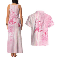 Breast Cancer Awareness Couples Matching Tank Maxi Dress and Hawaiian Shirt Maile Pikake Lokelani Crown Flower Lei Inspired LT9 - Polynesian Pride