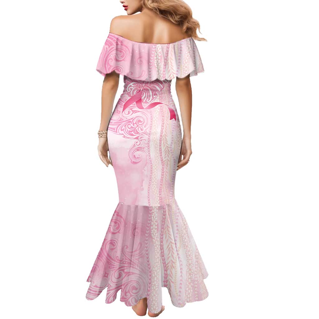 Breast Cancer Awareness Family Matching Mermaid Dress and Hawaiian Shirt Maile Pikake Lokelani Crown Flower Lei Inspired LT9 - Polynesian Pride