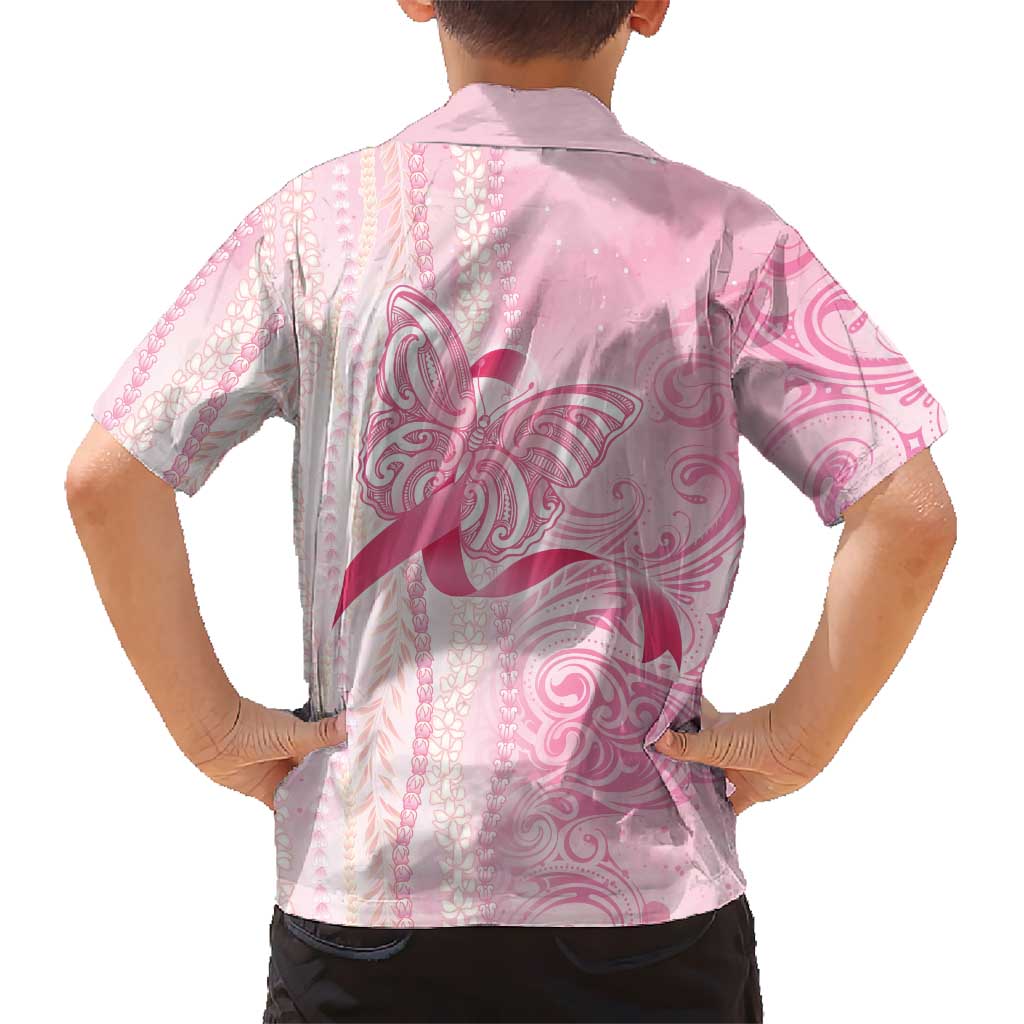 Breast Cancer Awareness Family Matching Off Shoulder Maxi Dress and Hawaiian Shirt Maile Pikake Lokelani Crown Flower Lei Inspired LT9 - Polynesian Pride