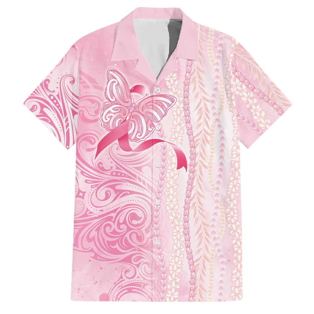 Breast Cancer Awareness Family Matching Puletasi and Hawaiian Shirt Maile Pikake Lokelani Crown Flower Lei Inspired LT9 Dad's Shirt - Short Sleeve Pink - Polynesian Pride