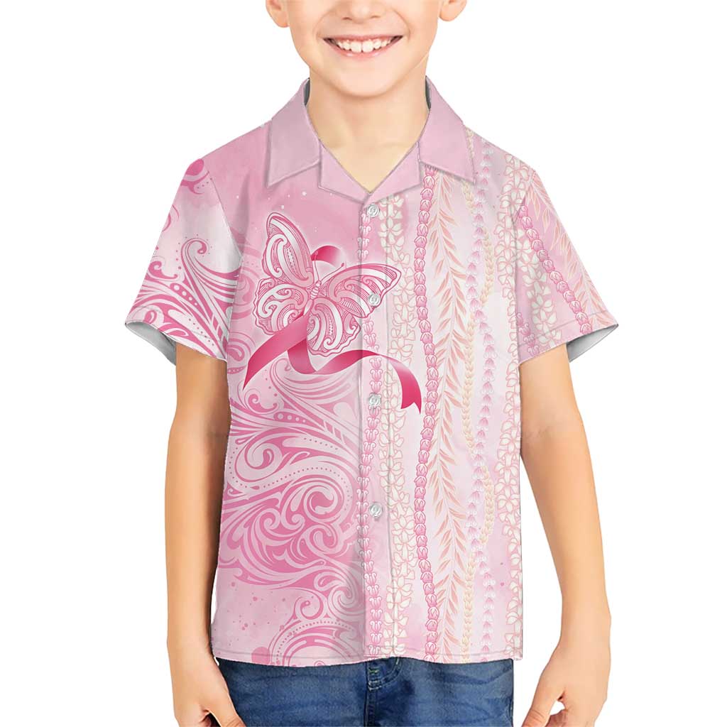 Breast Cancer Awareness Family Matching Puletasi and Hawaiian Shirt Maile Pikake Lokelani Crown Flower Lei Inspired LT9 Son's Shirt Pink - Polynesian Pride