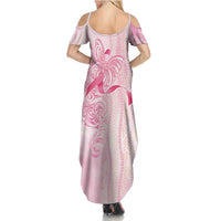 Breast Cancer Awareness Family Matching Summer Maxi Dress and Hawaiian Shirt Maile Pikake Lokelani Crown Flower Lei Inspired LT9 - Polynesian Pride