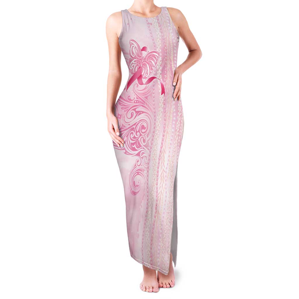Breast Cancer Awareness Family Matching Tank Maxi Dress and Hawaiian Shirt Maile Pikake Lokelani Crown Flower Lei Inspired LT9 Mom's Dress Pink - Polynesian Pride