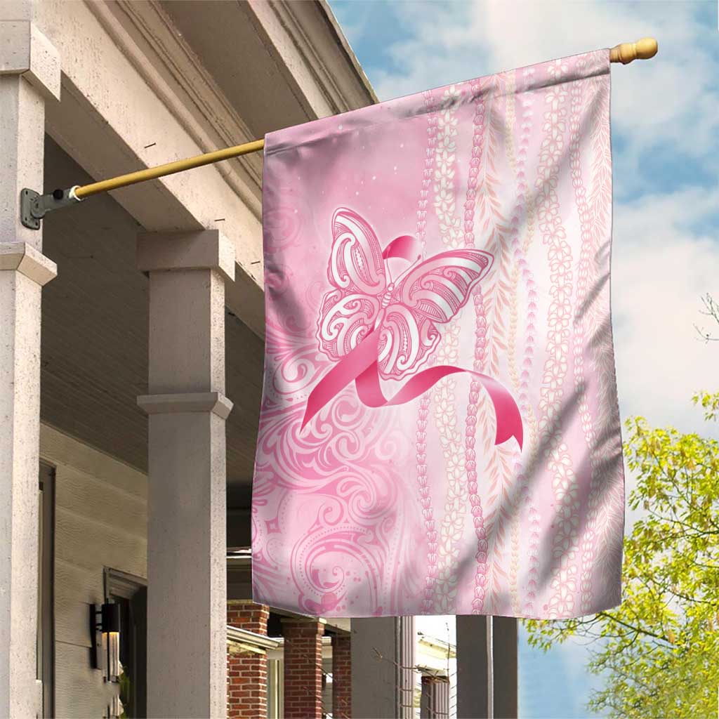 Breast Cancer Awareness Garden Flag Maile Pikake Lokelani Crown Flower Lei Inspired