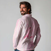 Breast Cancer Awareness Long Sleeve Polo Shirt Maile Pikake Lokelani Crown Flower Lei Inspired