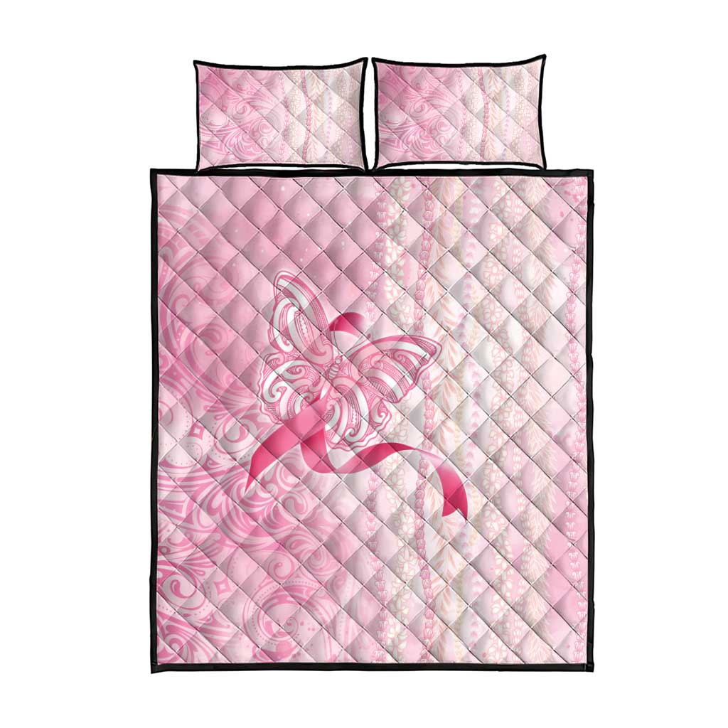 Breast Cancer Awareness Quilt Bed Set Maile Pikake Lokelani Crown Flower Lei Inspired