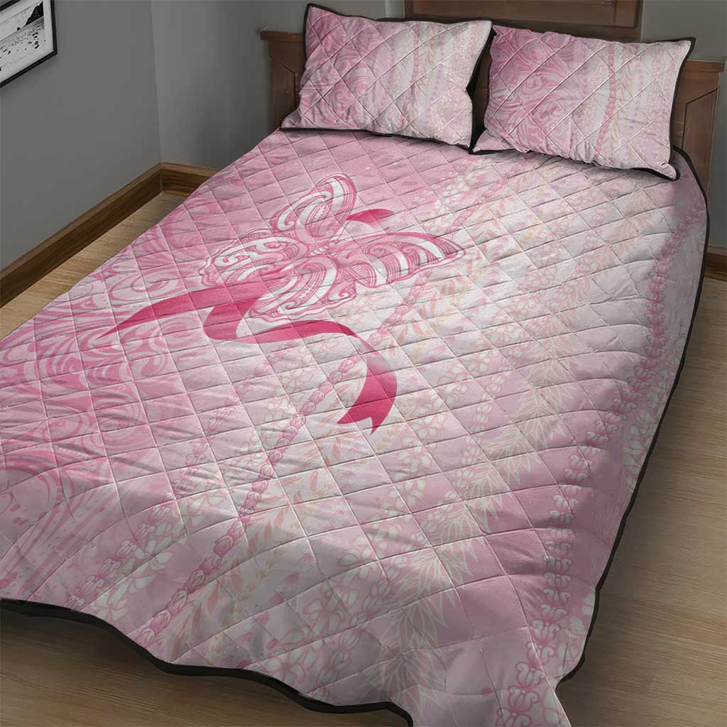 Breast Cancer Awareness Quilt Bed Set Maile Pikake Lokelani Crown Flower Lei Inspired